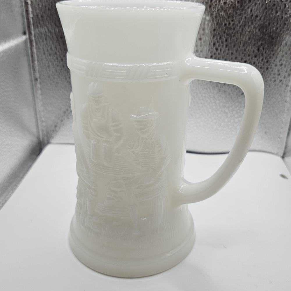 Federal Vintage White Embossed Milk Glass Tankard Stein Mug